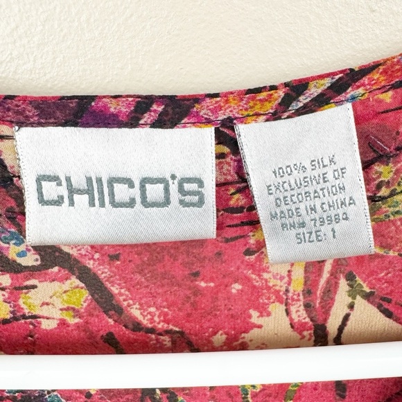 Beaded Dark Floral 100% Silk Graphic Fitted Peplum Adjustable Tie Waist Blouse - Picture 7 of 9